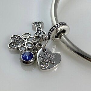 Sterling Silver Best Friend Paw and Bone with Birthstone Dangle - CUSTOMIZABLE